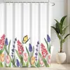 Cortina de Ducha Transfronteriza Patrón Floral de Diente de León Mariposa Impresión Digital Impermeable y Antimoho para Baño Inodoro Cortina Divisoria