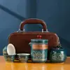 Juego de Té de Viaje Estilo Antiguo para Uso al Aire Libre, Juego Portátil de Servicio Rápido con una Tetera y Tres Tazas, Juegos de Té para Regalo de Negocio al por Mayor