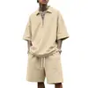 Estação Independente Transfronteiriça Verão Masculino Solto Lar Hip-hop Zíper POLO High Street Casual Manga Curta Shorts Conjunto de Duas Peças