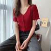 Verão 2024 novo estilo suéter de orelha de madeira cardigã de manga curta camisa básica sexy moderna moderna blusa para mulheres
