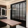 Puerta Deslizante Retro de Tres Secciones Estilo Francés Aleación de Titanio-Magnesio Divisor de Cocina Balcón Sala de Estar Riel Colgante Puerta Deslizante de Vidrio