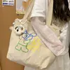 Bolsa Tote de Ombro Feminina Estilo K-Pop 2025 Nova Grande Capacidade Grafite Simples para Estudantes