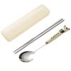 Conjunto de talheres portátil de aço inoxidável 304 criativo panda hashis colher um conjunto de garfo colher com cabo de cerâmica conjunto de três peças