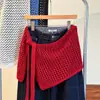 Falda Roja de Punto Hueca Estilo Coreano para Mujer, Moda de Capas Primavera y Verano, Falda Media Decorativa con Lazo