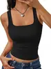 2026 Verão Novo Estilo Europeu e Americano Gola Quadrada Cor Sólida Slim Fit Regata para Mulheres, Estilo Garota Popular Top sem Mangas, Fashionável e na Moda