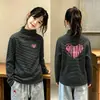 Camiseta de Manga Larga de Polar Doble Cara Alemana para Niñas, Nuevo Estilo Otoño/Invierno, Top Cepillado de Capa Interior para Niñas, Camiseta de Manga Larga Rayada para Niños
