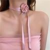 Super Fada Francesa Atmosfera Retrô Cetim Rosa Colar Flor High-end Nicho Moda Colar Alça Acessórios