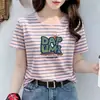 Camiseta de Manga Corta en Rebaja para Mujer, Nuevo Modelo Verano 2026, Rayas Blancas y Negras, Favorecedora y Adelgazante, Top de Moda Talla Grande para Mujeres con Curvas