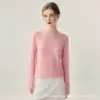 Camiseta base de punto trenzado de cachemira y seda, de manga larga, cuello redondo, corte holgado, a la moda, top de punto de estilo casual
