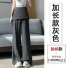 Foto real calça de duas peças falsas com renda emendada calça de perna larga feminina verão cintura alta modeladora conjunto casual reto calça comprida