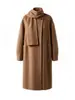 Novo casaco longo de lã dupla face feminino para outono e inverno com cachecol L2616