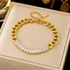 Pulseira de Joias da Moda Dourada Versátil Estilo Ins Luxo Leve Simples Nova Cor Sem Cor Pulseira de Aço Titânio Feminina Trevo de Quatro Folhas Transfronteiriça