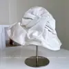 Fita Trançada Plissada Chapéu de Pescador Elegante Feminino de Verão Casual Versátil Tecido Protetor Solar Chapéu de Aba Larga Simples Chapéu de Bacia Protetor Solar