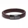 Pulseira Masculina de Aço Inoxidável com Cordão de Couro, Pulseira de Couro Trançado, Joia de Pulseira de Couro Multicamadas Feita à Mão