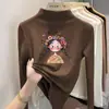 Ropa interior térmica para niñas de otoño e invierno, camiseta térmica de forro polar de doble cara, camiseta de manga larga, camisa de otoño de cuello semi-alto para niñas pequeñas