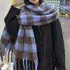 Bufanda de Invierno para Mujer, Chal Versátil, Doble Uso, con Borlas, Cuadros, Doble Cara, Estilo Coreano, Engrosada, Cálida, Imitación Cachemira, Bufanda Larga