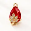 Colgante de circonio chapado en cobre con encaje, forma de gota de agua ovalada, accesorios para pendientes, pulseras, collares, joyería hecha a mano, colgantes con incrustaciones de diamantes