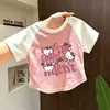 Camiseta de Manga Corta para Niña 2026 Nuevo Estilo para Niños Mayores, Top de Algodón Puro Lindo de Verano para Niña con Costuras Visibles, Camiseta Básica de Corte Holgado