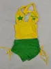 Conjunto de Top de Tirantes sin Mangas Corto con Estampado Brasileño Ajustado Elegante y Shorts de Verano Estilo Callejero Americano Chica Picante
