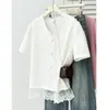 Verão de Menina Plus Size Nova Moda Elegante Blusa Manga Curta com Decote V e Renda na Barra para Mulheres de 100kg 0190