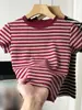 Camiseta Rayada de Cuello Redondo con Bloques de Color Vintage para Mujer, Nueva Elegante Camiseta Básica de Manga Corta Verano 2026