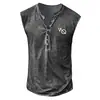Chaleco casual de hombre de talla grande con placket de siete botones, código europeo transfronterizo, estampado digital 3D de letras, cuello V sin cuello para hombre