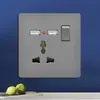Tomada de Parede Cinza Versão Hong Kong e Austrália Tomada Estilo Britânico 13A com Painel de Interruptores de Carregamento Tipo-C+USB para Exportação