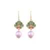 Brincos Originais Novos de Cristal Kunzita Natural Estilo Chinoiserie Esmalte Frio Nicho Alto Padrão Feminino Retrô Chinoiserie