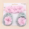 Nuevo Conjunto de Diadema para Bebé y Calcetines Antideslizantes para 0-1 Año Diadema de Chifón con Flor de Alta Elasticidad Calcetines Accesorios para el Cabello de Bebé