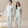 Algodão Puro2026 Pijama de Casal Novo Desenho Animado Primavera e Outono, Manga Longa e Calça, Corte Solto, Gola Reversível, Pode Ser Usado Fora de Casa, Roupa de Casa