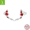Pendientes de Plata Zi Yun Koi Rojo Plata de Ley S925 Moda Femenina Casual Chapados en Platino Pendientes de Temperamento Sce812