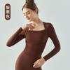 Principios de Otoño Nuevo Top Deportivo Falso de Dos Piezas de Manga Larga para Mujer con Almohadilla en el Pecho Dulce Ajustado con Pliegues Laterales Traje de Fitness para Yoga