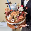 Caixa Redonda Grande Fofa de Outono e Inverno com Janela para Floricultura Arranjos Florais, Caixa de Flor Criativa de Copo de Chá com Leite Caramelo, Materiais Florais