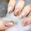 Uñas postizas hechas a mano de alta gama, tridimensionales, doradas y con incrustaciones de diamantes, 24 piezas, elegantes y favorecedoras