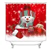 Cortina de Ducha Decorativa de Muñeco de Nieve a Cuadros Rojos Navideños, Poliéster Impermeable y Resistente al Moho, Juego de Cuatro Piezas para Bañera de Baño