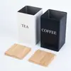 Contenedor de té cuadrado de hojalata con tapa de bambú, caja de embalaje, almacenamiento, simple, envío directo, en stock