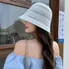 Chapéu de Pescador de Tricô Vazado Estilo Japonês para Mulheres, Novo Chapéu Balde Fino Respirável de Verão 2026, Chapéu de Sol de Proteção Solar Trançado
