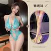 Body de encaje con cuello halter de nuevo estilo, sin necesidad de quitarlo, transparente en la cintura, ajustado, lencería sexy para mujer, tentador y revelador
