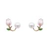 Aretes Huafen de Aguja de Plata Estilo Nuevo Moda para Mujer Lindos Perla Hoja Verde Flor Aretes Aretes de Celebridad de Internet Temperamento Dulce