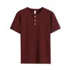 (Mismo Estilo para Hombres y Mujeres) Camisa Henry de Manga Corta de Algodón Peinado de Xinjiang Camiseta de Manga Corta con Cuello Henry Retro Americano Pesado