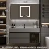 Juego de Gabinete de Baño de Madera Maciza Integrado con Roca, Lavabo Minimalista Moderno, Espejo de Lavabo, Lavabo de Tocador de Baño
