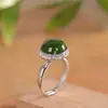 Anel Hollow de Prata S925 com Jaspe Natural Hetian Inlaid Moda Elegante Luxo Leve Anel Personalizado