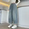 Foto Real de Calças Jeans Harem Femininas Cor Sólida 2026 Cenoura Emagrecedoras Modelagem Solta Outono Retas Azul Claro Cropped Calças Dad