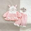 Invierno Nuevo Bebé Súper Lindo Dibujos Animados Conjunto de Pijamas Se Puede Usar Afuera Terciopelo de Coral Engrosado Cálido Ropa para el Hogar Conjunto de Dos Piezas