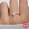 Anillo de Plata de Ley S925 con Perla y Diamante Redondo Moda para Niñas Simple Moda Elegante Sentido del Diseño Anillo de Dedo de Nicho
