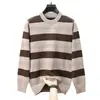 Suéter jacquard de rayas para otoño e invierno transfronterizo, suéter de punto casual grueso de manga larga con cuello redondo para hombre, camiseta interior de punto cálida para hombre