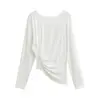 2683-26 Otoño estilo americano blanco irregular de un solo hombro manga larga camiseta blusa top exterior