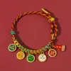Pulsera tejida a mano de Xizang con Nudo de Flor de Melocotón de la Fortuna de Cinco Vías, Cuerda Multicolor Estilo Étnico, Pulsera de Cuerda Roja de la Montaña Wutai