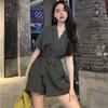 Pequeno Elegante Shorts de Perna Larga Cintura Alta Slim Popular Terno Macacão Feminino Verão Francês Vestido Calças Terno