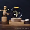 Bola de Cristal Tallada en 3D Transfronteriza Luz Nocturna Luminosa Sistema Solar Portalamparas de Madera Maciza Adornos Luz Cálida Luz Nocturna Regalo